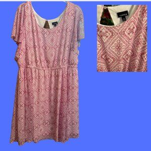 Torrid Pink & White Geometric Fit & Flare Dress – Size 3 (3X) New Without Tags